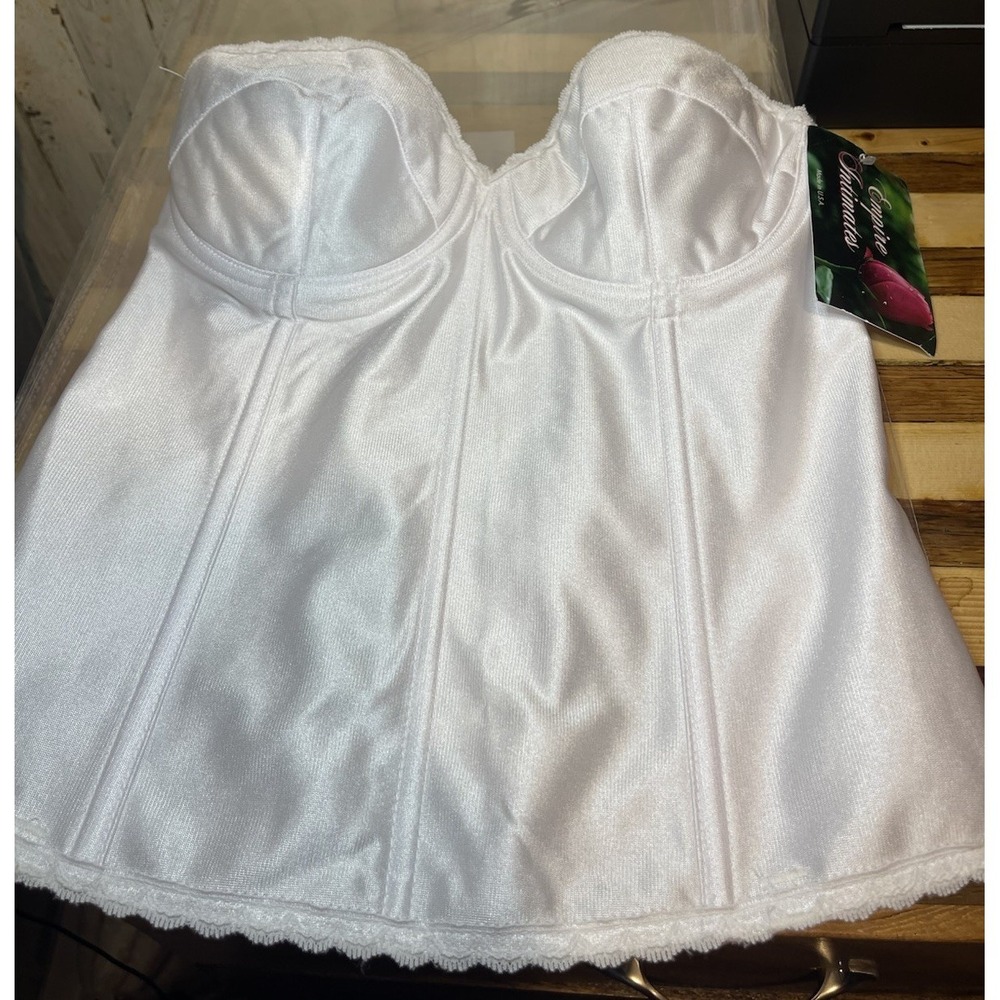 Empire White Satin Bustier With Structured Boning Lace Strapless Corset 32DD NWT